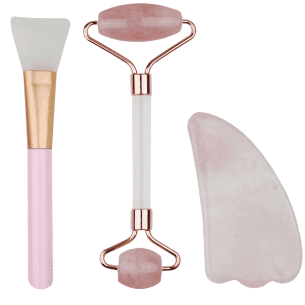 ETANI Dárková sada Jade roller – masážní váleček Jadeit, Gua-Sha kámen a špachtle na krém