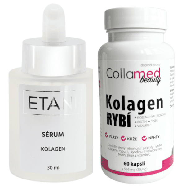 ETANI Kolagenová péče – Kolagenové sérum + Rybí kolagen v kapslích s vitamínem C