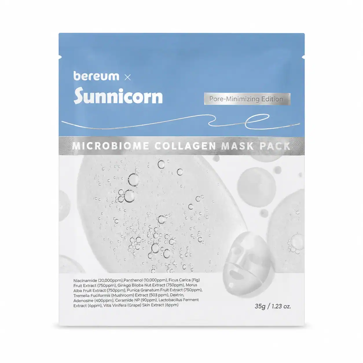 bereum × Sunnicorn – Kolagenová maska pro stažení pórů – Microbiome Collagen Mask Pack, 35 g