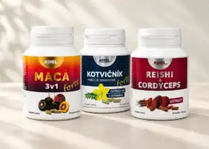 ADIEL doplňky stravy — Maca, Kotvičník a Reishi & Cordyceps
