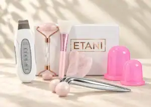 Kosmetické pomůcky ETANI — jade roller, gua sha, ultrazvuková špachtle a masážní baňky