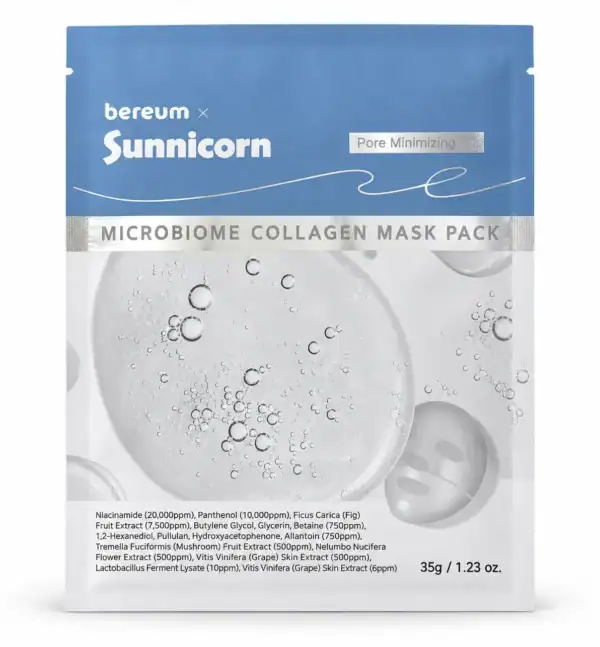 bereum × Sunnicorn – Kolagenová maska pro stažení pórů – Microbiome Collagen Mask Pack, 35 g