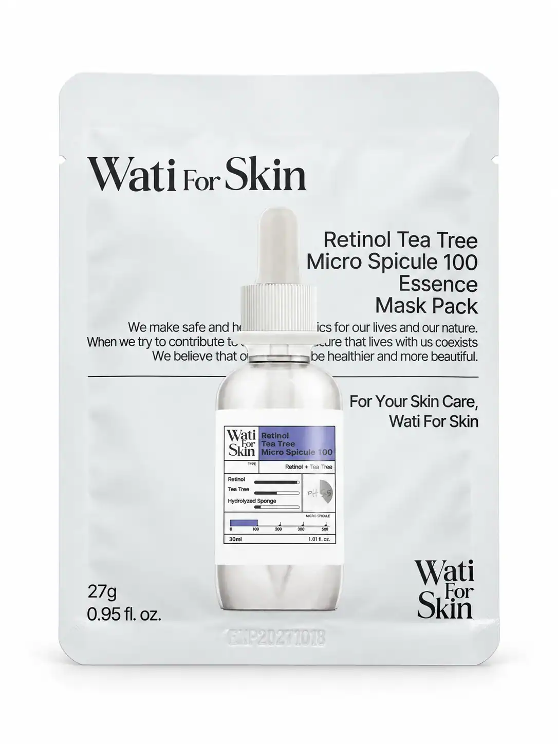 Wati For Skin – Maska s retinolem a tea tree – Retinol Tea Tree Micro Spicule 100 Essence Mask Pack, 27 g